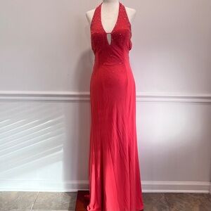 Vintage Y2K Niki Livas Orange Beaded/sequin Open Back Gown Dress // size 4